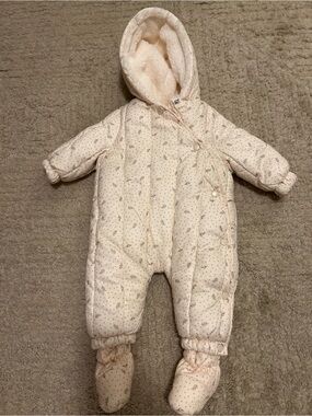Zara Cozy Cream Hooded Baby One-Piece Snowsuit